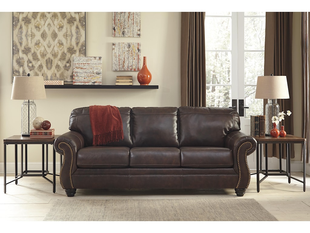 Ashley Signature Design Bristan Traditional Leather Match Sofa with ...
