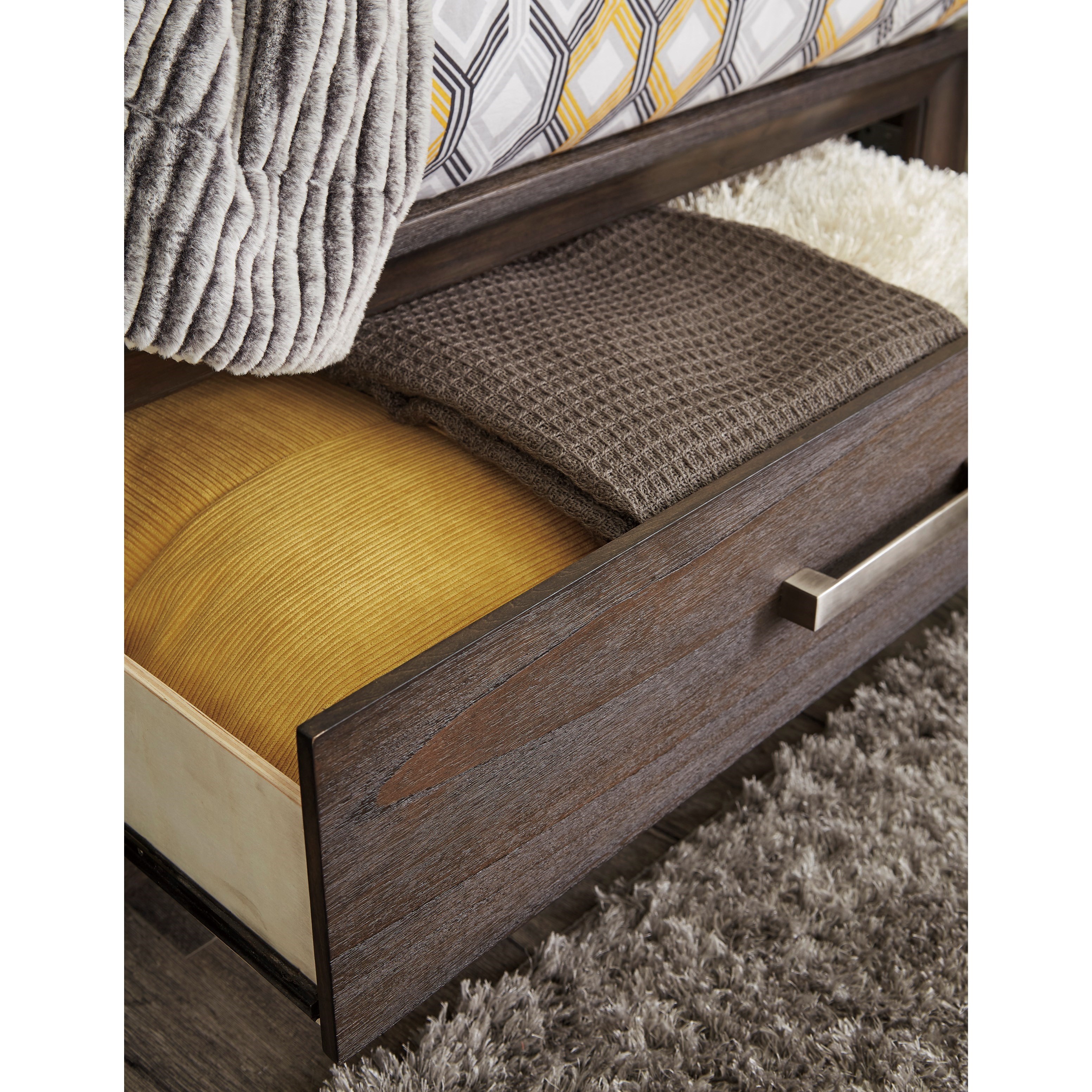 Signature Design By Ashley Brueban Contemporary Queen Upholstered Bed With Storage Footboard Royal Furniture Upholstered Beds