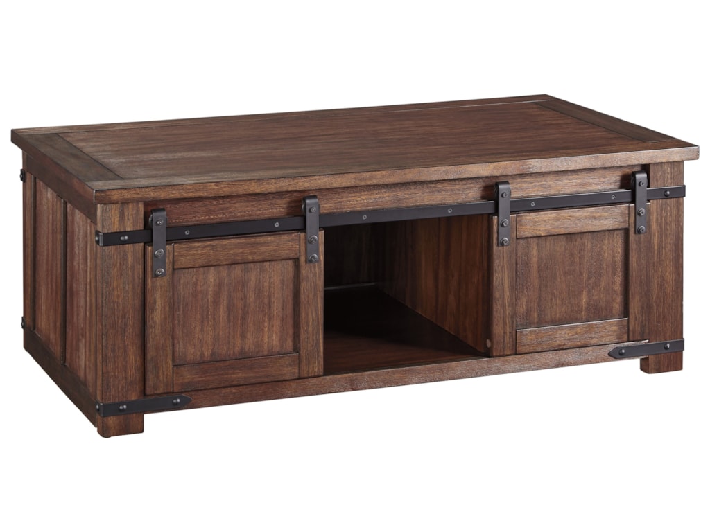 Signature Design By Ashley Budmore Rustic Tail Table With Signature Design By Ashley Budmore Rustic Tail Table With Sliding Barn Doors