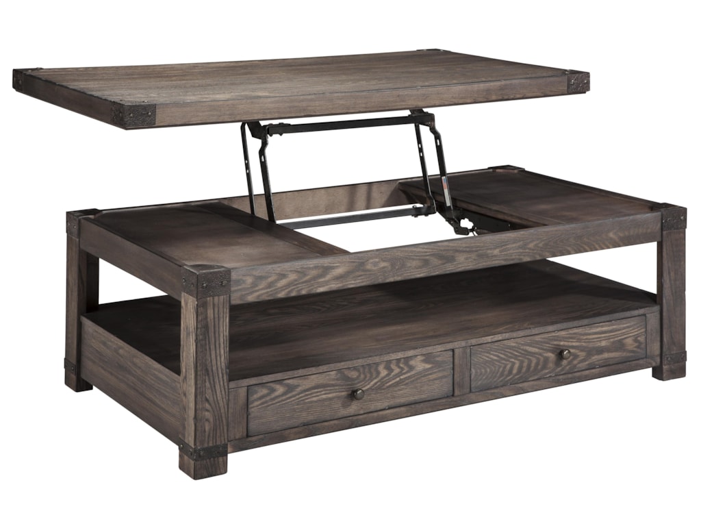 Signature Design By Ashley Burladen Elm Veneer Rectangular Lift Signature Design by Ashley Burladen Elm Veneer Rectangular Lift Top Cocktail Table in Grayish Brown Finish - Del Sol Furniture - Cocktail or Coffee Table - Signature Design By Ashley Burladen Elm Veneer Rectangular Lift
