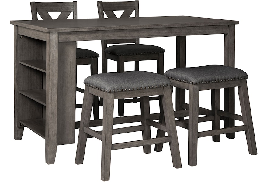 Signature Design By Ashley Caitbrook Five Piece Kitchen Island Chair Set With Adjustable Storage Westrich Furniture Appliances Pub Table And Stool Sets
