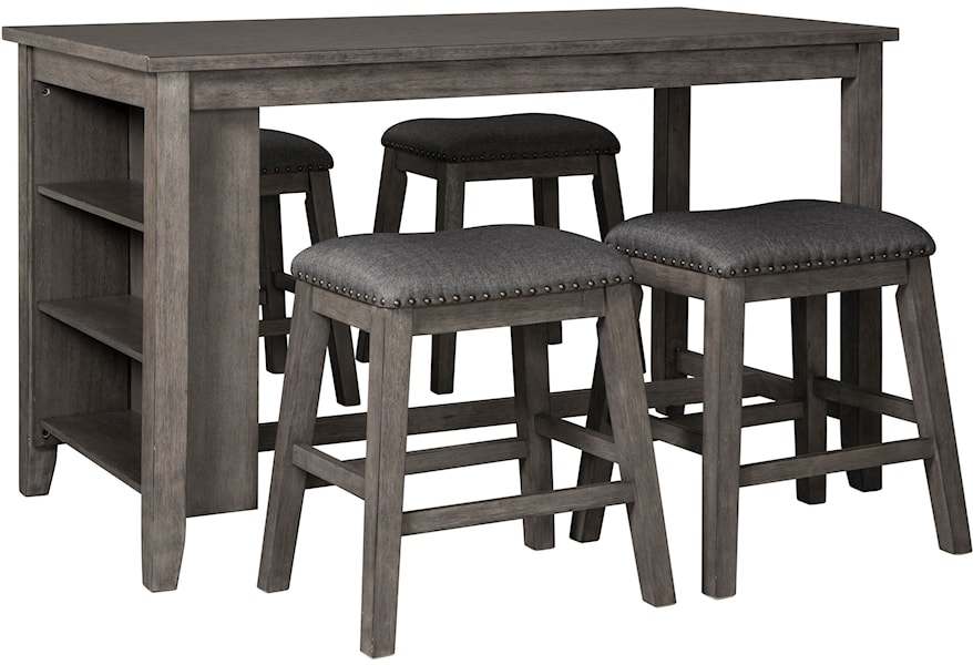 Signature Design By Ashley Caitbrook D388 13 4x024 Five Piece Kitchen Island Chair Set With Adjustable Storage Northeast Factory Direct Pub Table And Stool Sets