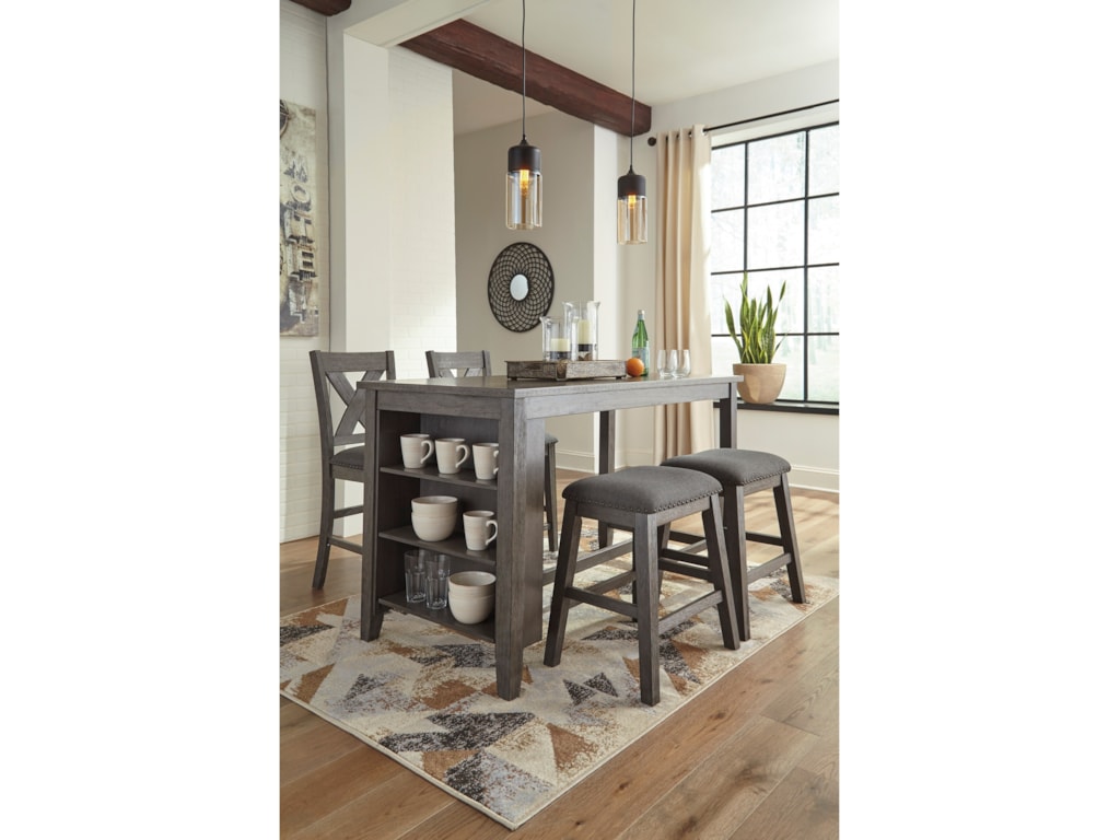 Signature Design By Ashley Caitbrook Relaxed Vintage Counter Height Table With Adjustable Shelves Royal Furniture Pub Tables