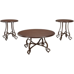 Signature Design By Ashley Carshaw T335 13 Transitional Cherry Finish Wood Metal 3 Piece Occasional Table Set Home Furnishings Direct Occasional Groups