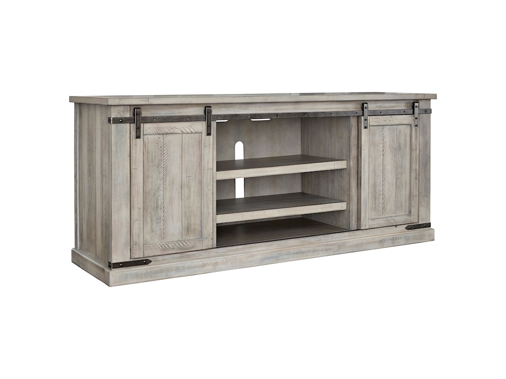 Signature Design By Ashley Carynhurst Rustic White Extra Large Tv Stand With Barn Door Hardware Royal Furniture Tv Stands