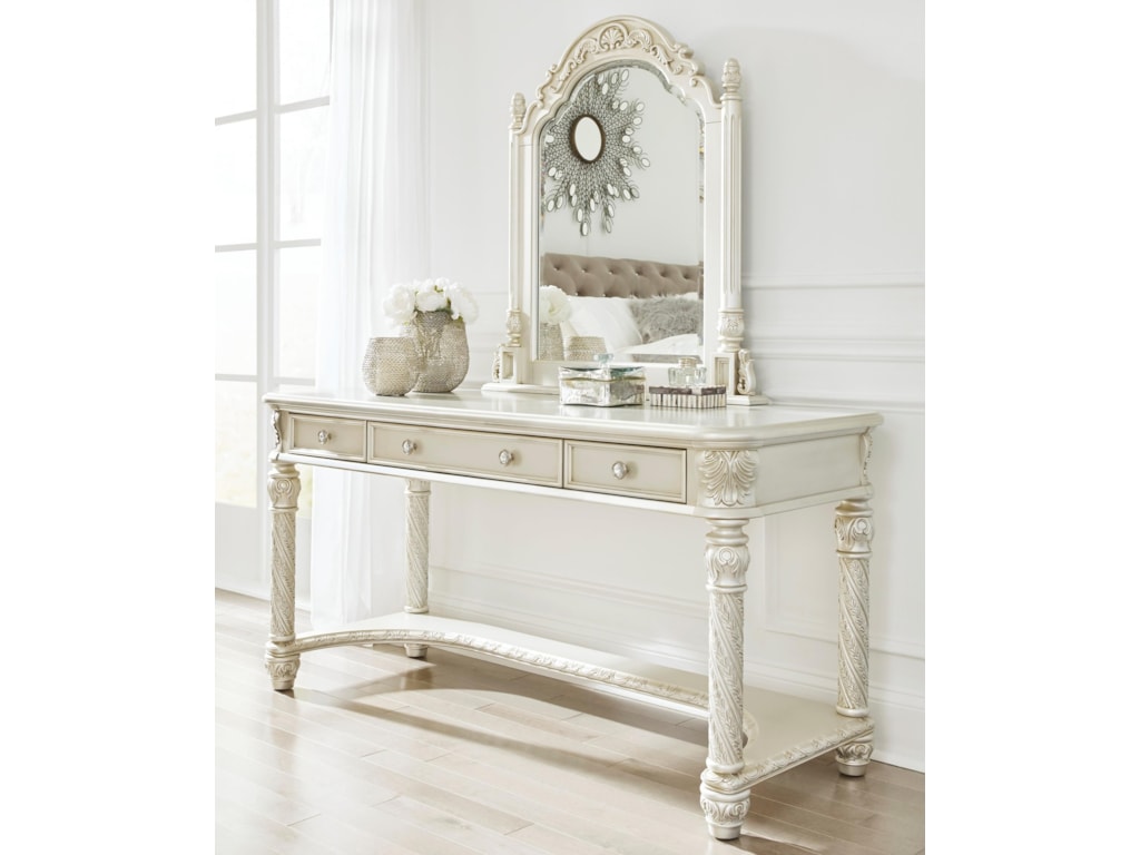 Signature Design By Ashley Cimore Traditional Vanity Mirror In Cimore Traditional Vanity Mirror In Silver Finish By Signature Design Ashley