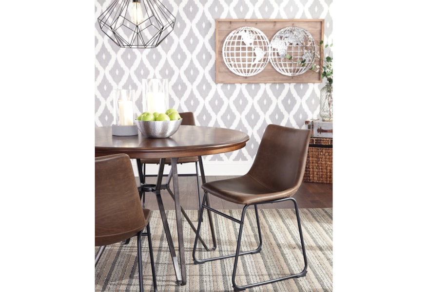 Signature Design By Ashley Centiar D372 01 Contemporary Brown Faux Leather Dining Upholstered Side Chair With Bucket Seat Northeast Factory Direct Dining Side Chairs