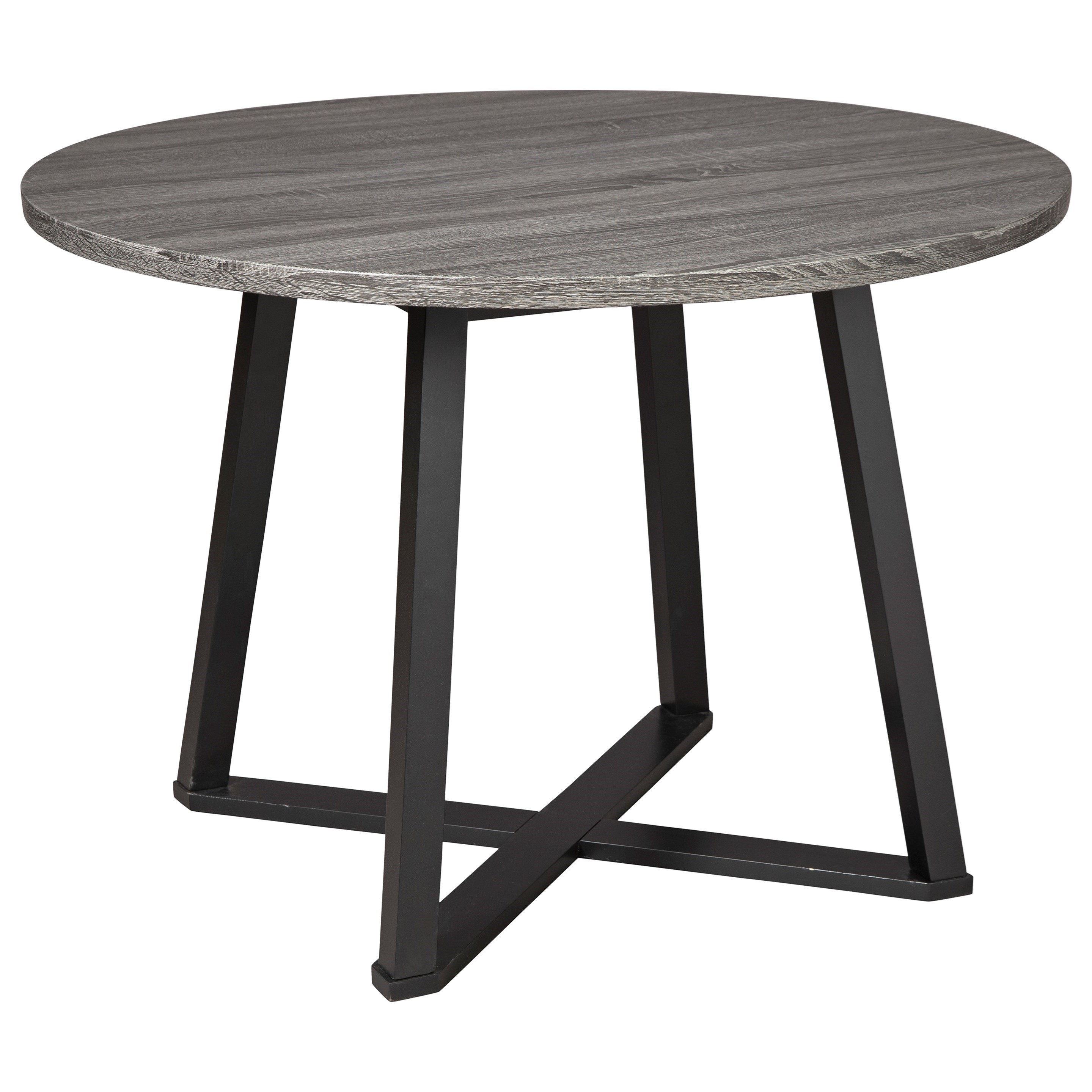 Signature Design By Ashley Centiar 402337225 Round Dining Room Table With Gray Top And Black Metal Base Sam Levitz Furniture Kitchen Tables
