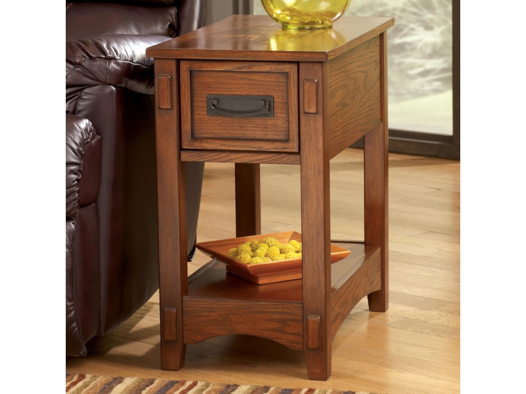 Breegin Brown Mission Cross Island Chairside End Table With Slide Board By Ashley Signature Design At Dunk Bright Furniture