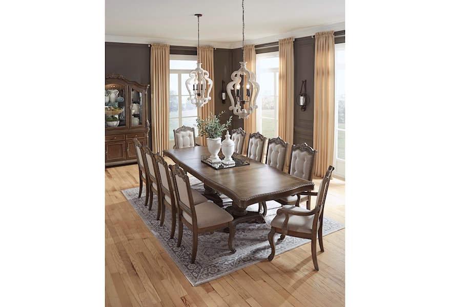 Ashley Furniture Signature Design Charmond D803-55B+55T+2x01A+8x01  Traditional 11-Piece Rectangular Extension Table Set with Arm Chairs | Del  Sol Furniture | Dining 7 (or more) Piece Sets