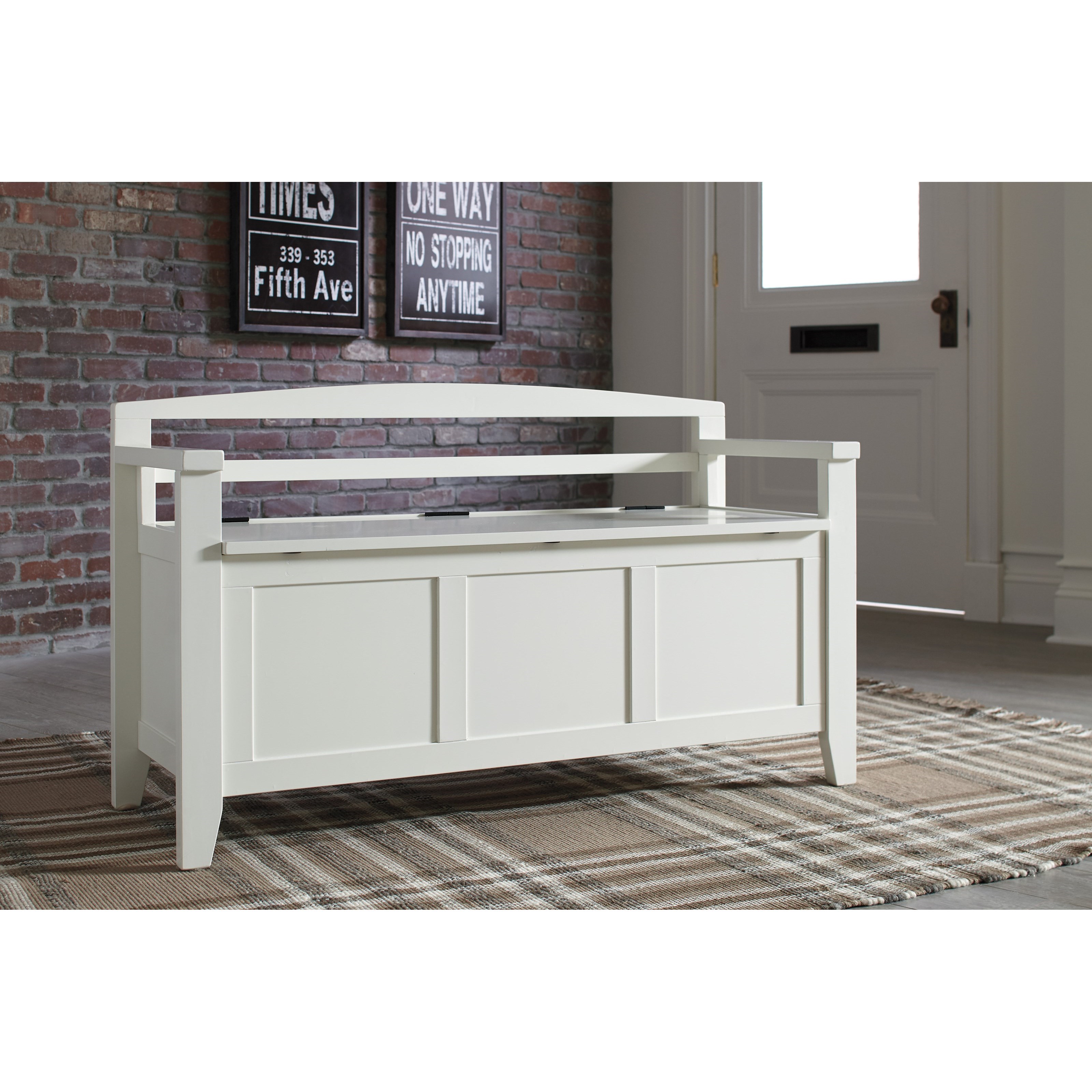 Signature Design By Ashley Charvanna A4000058 Storage Bench With Arched Back And Arms Sam Levitz Furniture Bench