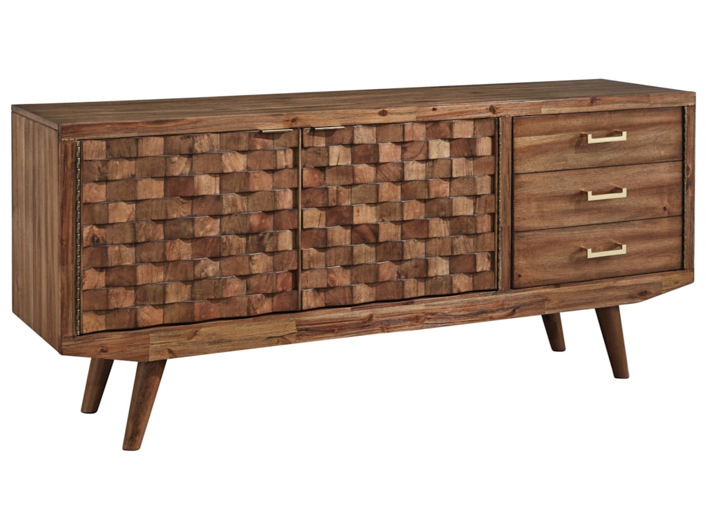 Signature Design By Ashley Chiladda W673 68 Mid Century Modern Extra Chiladda Mid Century Modern Extra Large 72 Tv Stand With Basket Weave Door Fronts By Signature Design Ashley