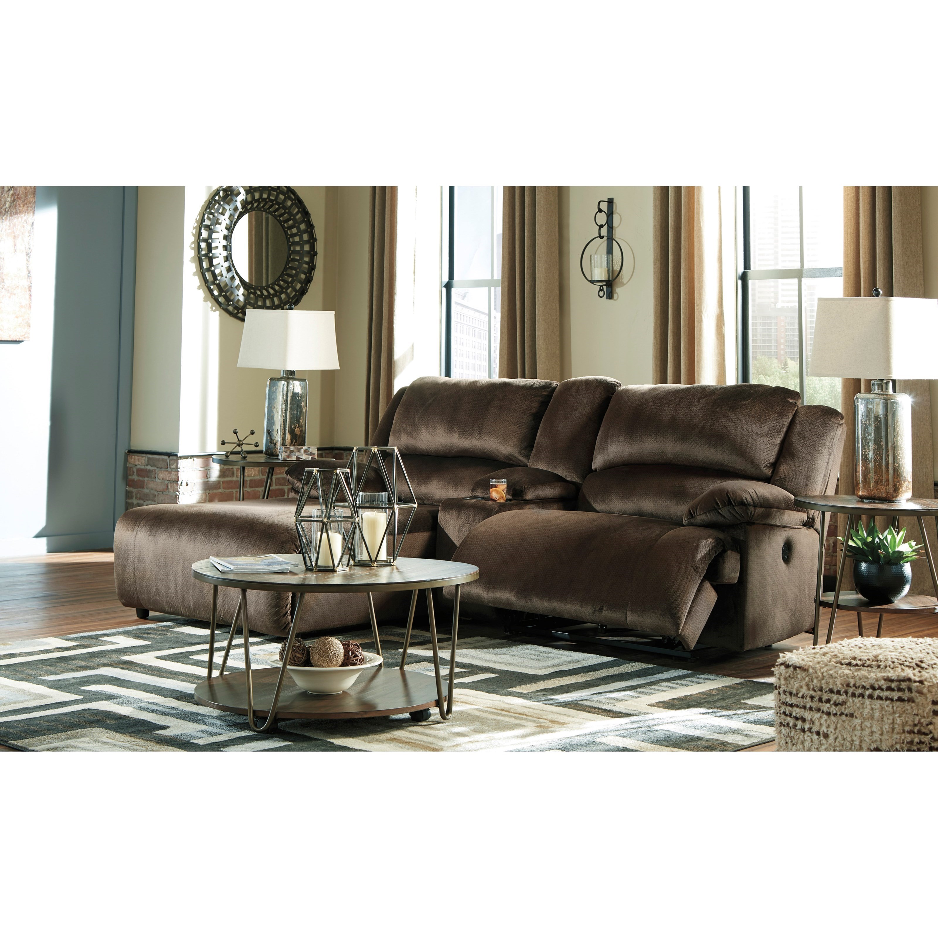 Reclining Sectional w/ Chaise & Console