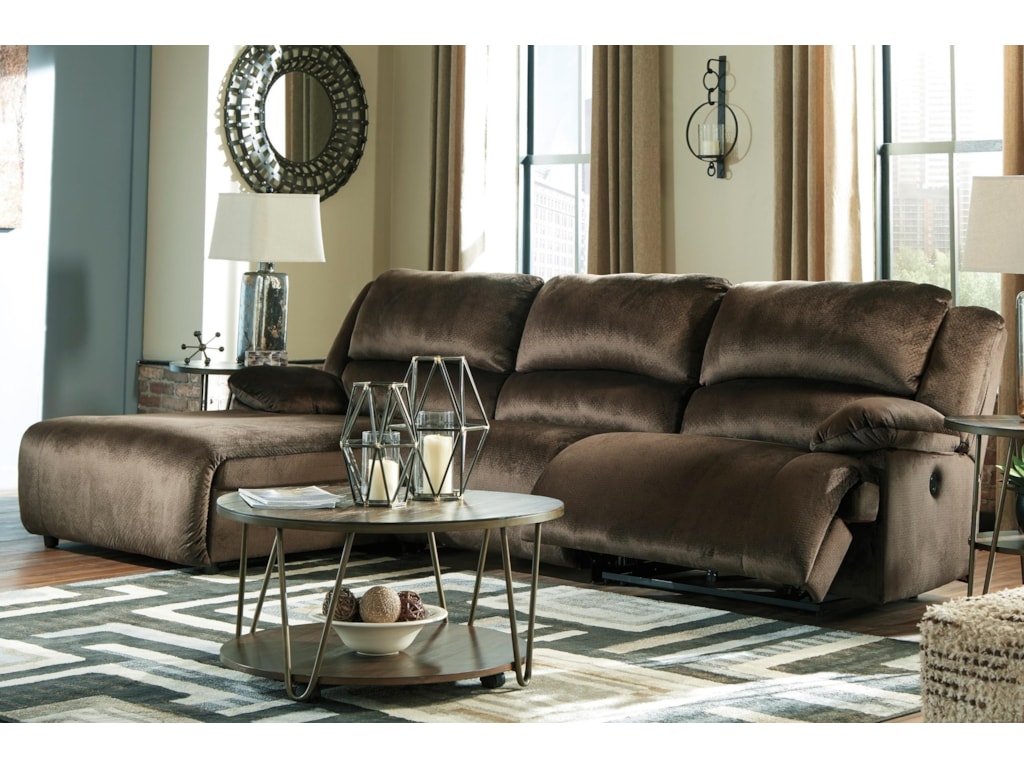 Clonmel Reclining Sectional With Pressback Chaise By Signature Design Ashley At Home Furnishings Clonmel Reclining Sectional With Pressback Chaise By Signature Design Ashley At Home Furnishings
