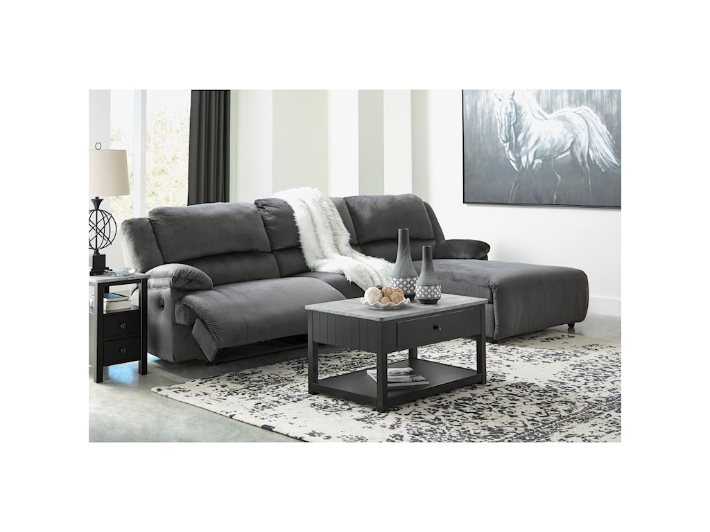Signature Design By Ashley Clonmel Reclining Sectional With Pressback Chaise Conlin S Furniture Reclining Sectional Sofas