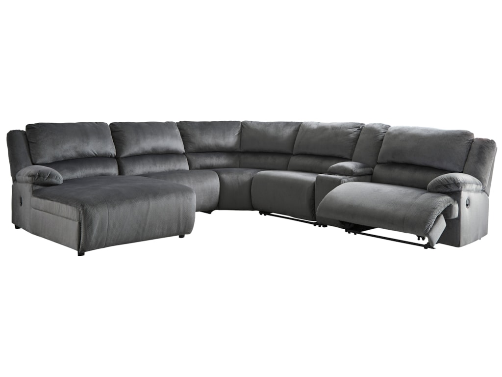 Clonmel Reclining Sectional With Chaise Console Clonmel Reclining Sectional With Chaise Console