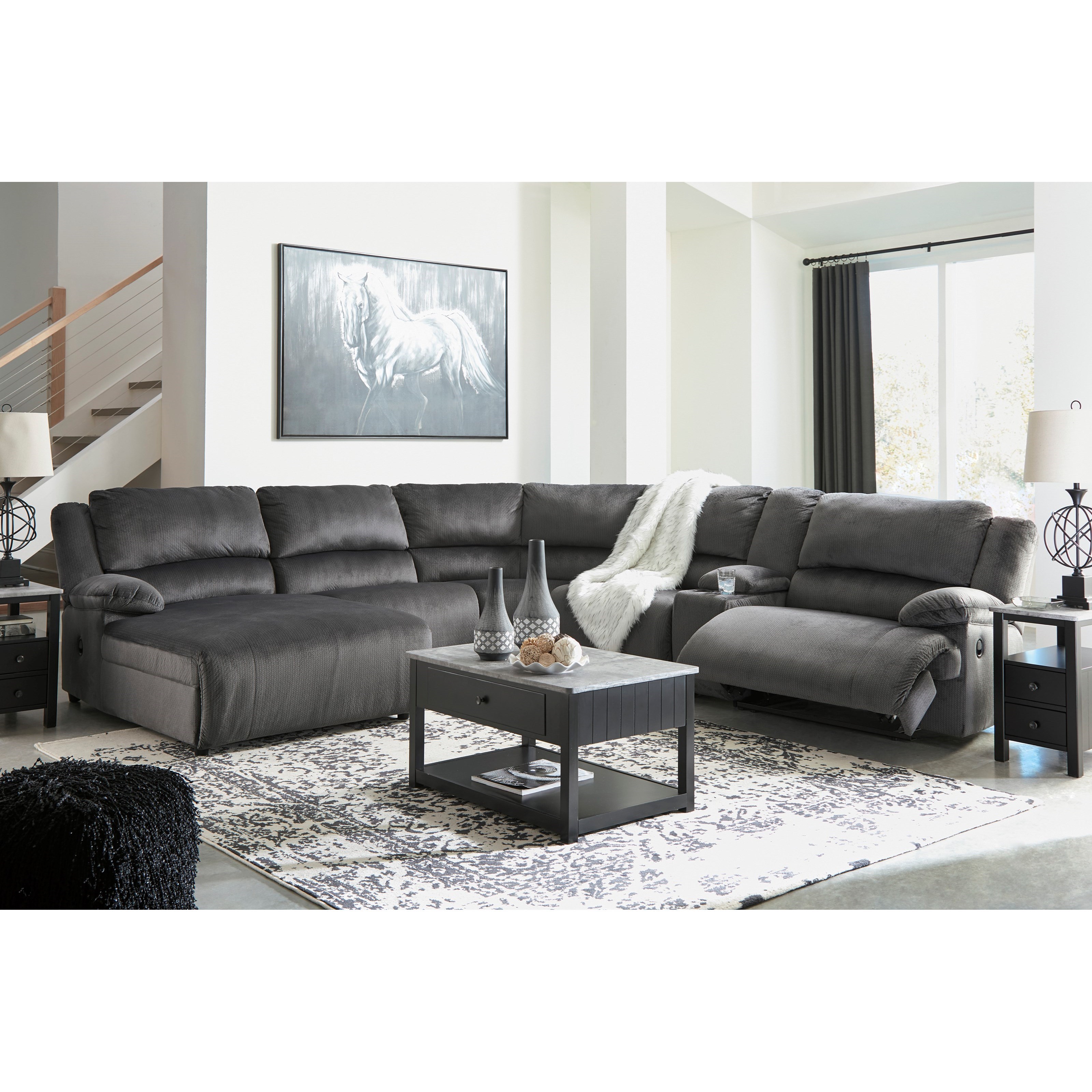 Signature Design By Ashley Clonmel Reclining Sectional With Chaise Console Conlin S Furniture Reclining Sectional Sofas