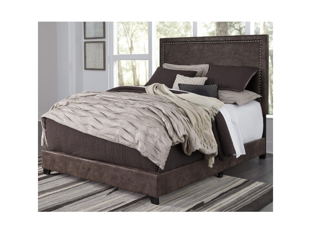Signature Design By Ashley Dolante King Upholstered Faux Leather Bed Dolante King Upholstered Faux Leather Bed With Goldtone Nailhead Trim By Signature Design Ashley
