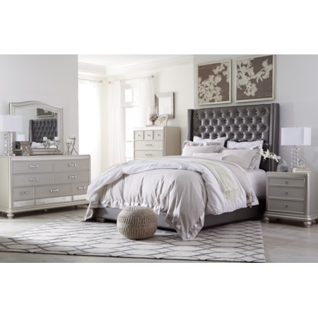 Signature Design By Ashley Coralayne Queen Upholstered Bed With Tall Headboard With Faux Crystal Tufting Furniture And Appliancemart Upholstered Beds