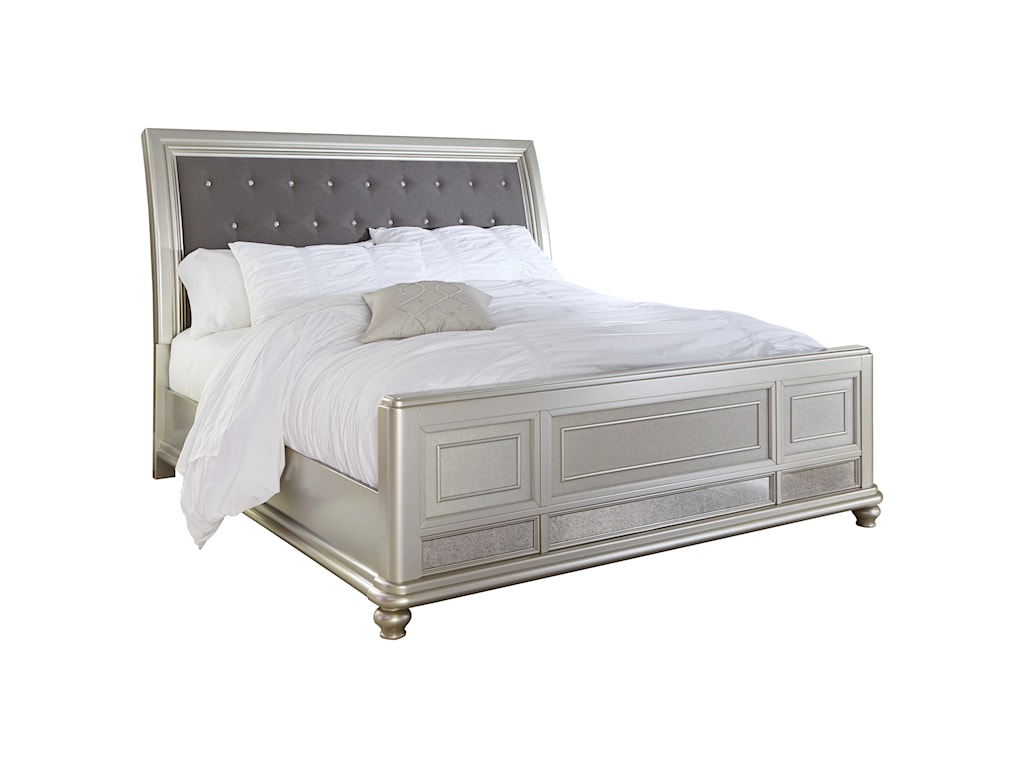 Signature Design By Ashley Coralayne Queen Bed With Upholstered Sleigh Headboard And Silver Finish Frame Royal Furniture Upholstered Beds