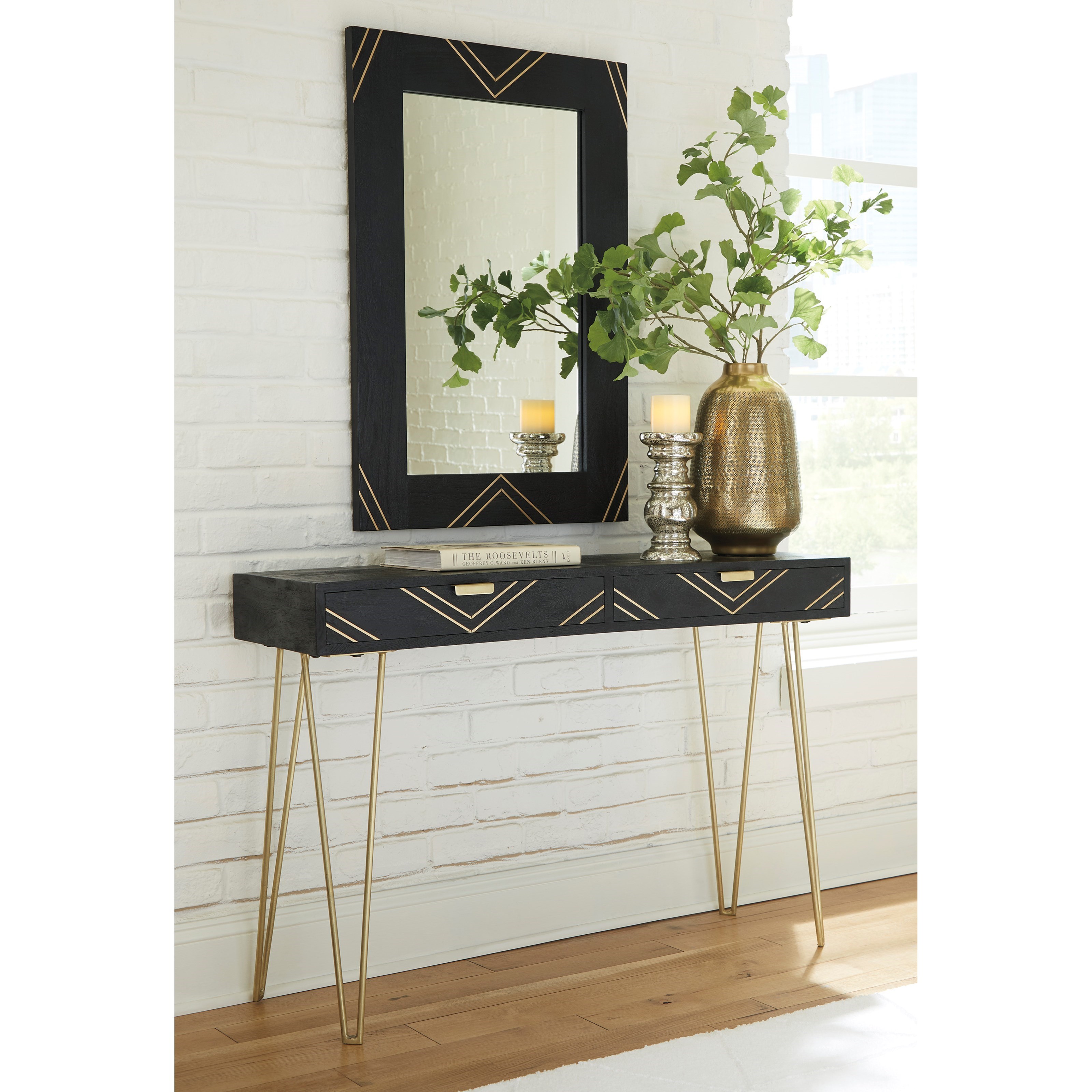 Vendor 3 Coramont A4000212 Black Gold Finish Console Table With