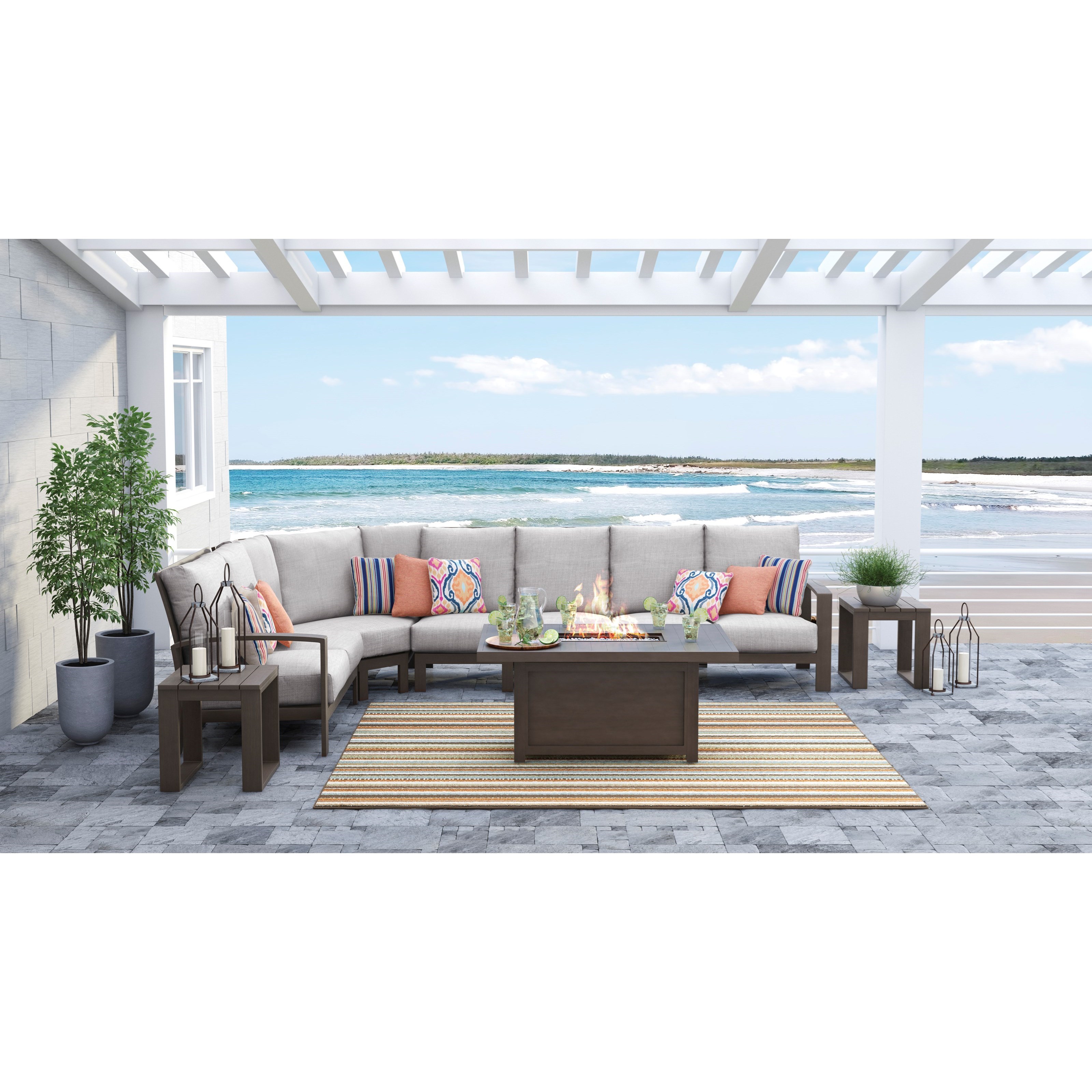 Signature Design Cordova Reef Outdoor Sectional Group With Fire