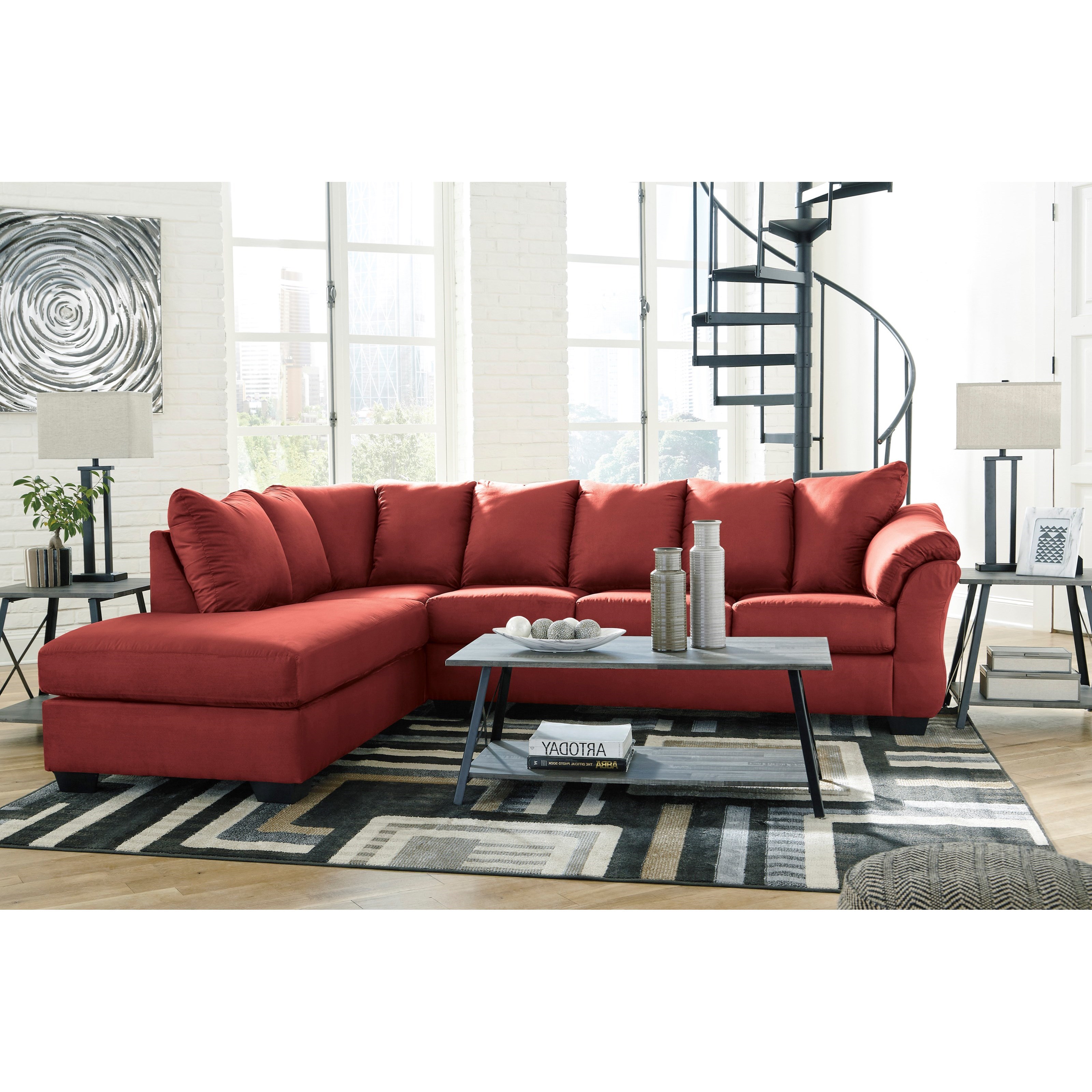 Signature Design By Ashley Darcy Salsa Contemporary 2 Piece Sectional Sofa With Left Chaise Rune S Furniture Sectional Sofas