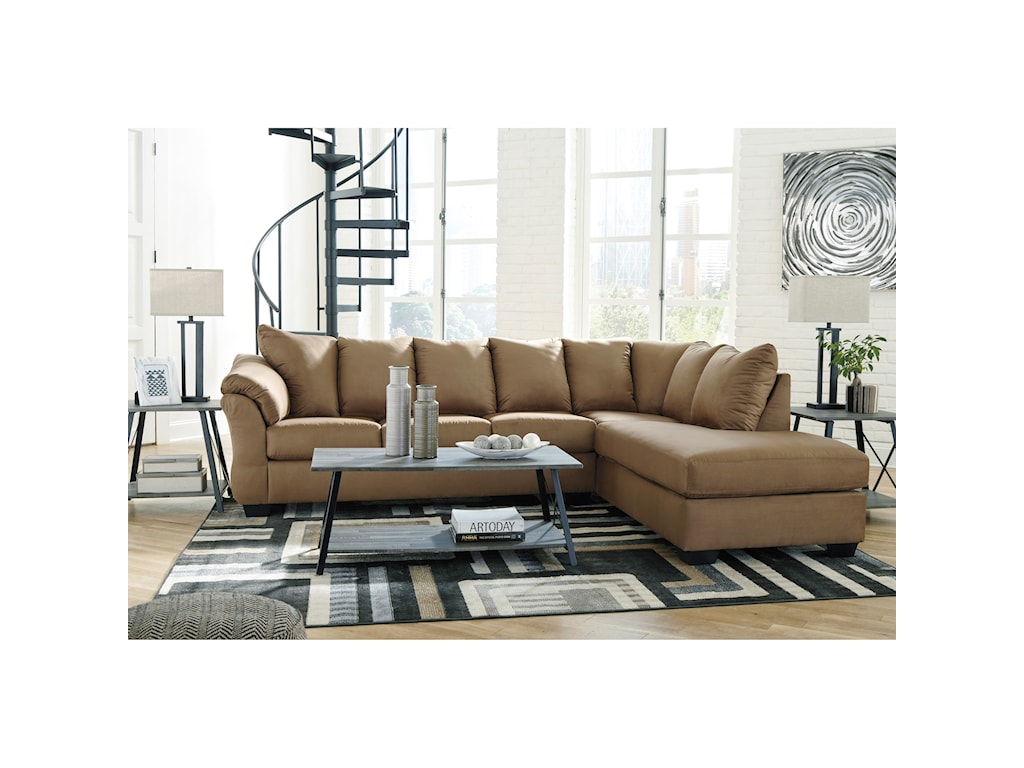 Signature Design By Ashley Darcy Mocha Contemporary 2 Piece Sectional Sofa With Right Chaise Royal Furniture Sectional Sofas