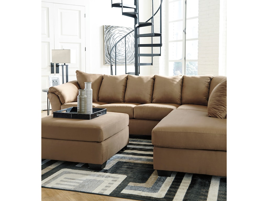 Signature Design By Ashley Darcy Mocha Contemporary 2 Piece Sectional Sofa With Right Chaise Royal Furniture Sectional Sofas