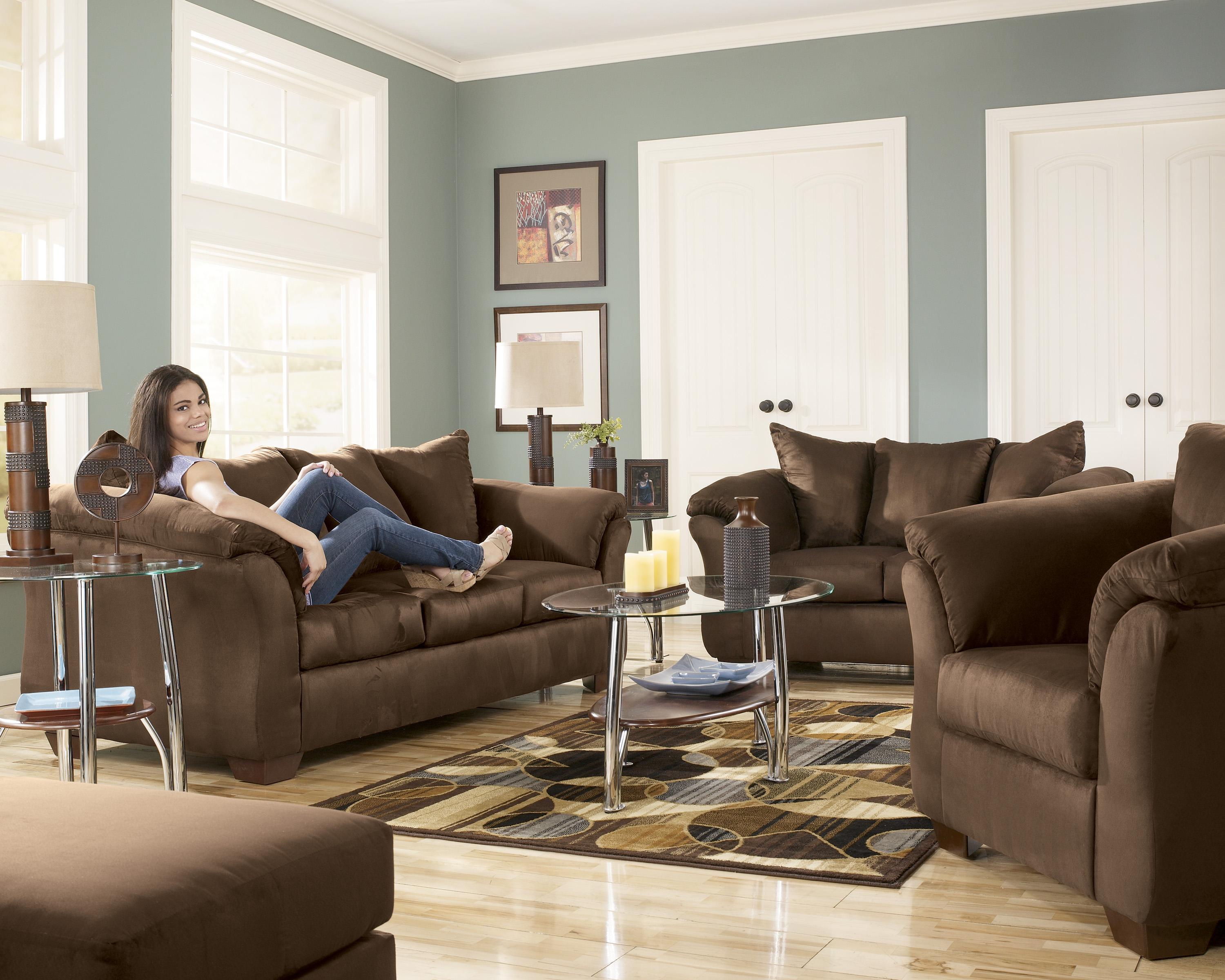 Signature Design By Ashley Darcy Cafe Contemporary Stationary Loveseat With Flared Back Pillows Lagniappe Home Store Loveseats