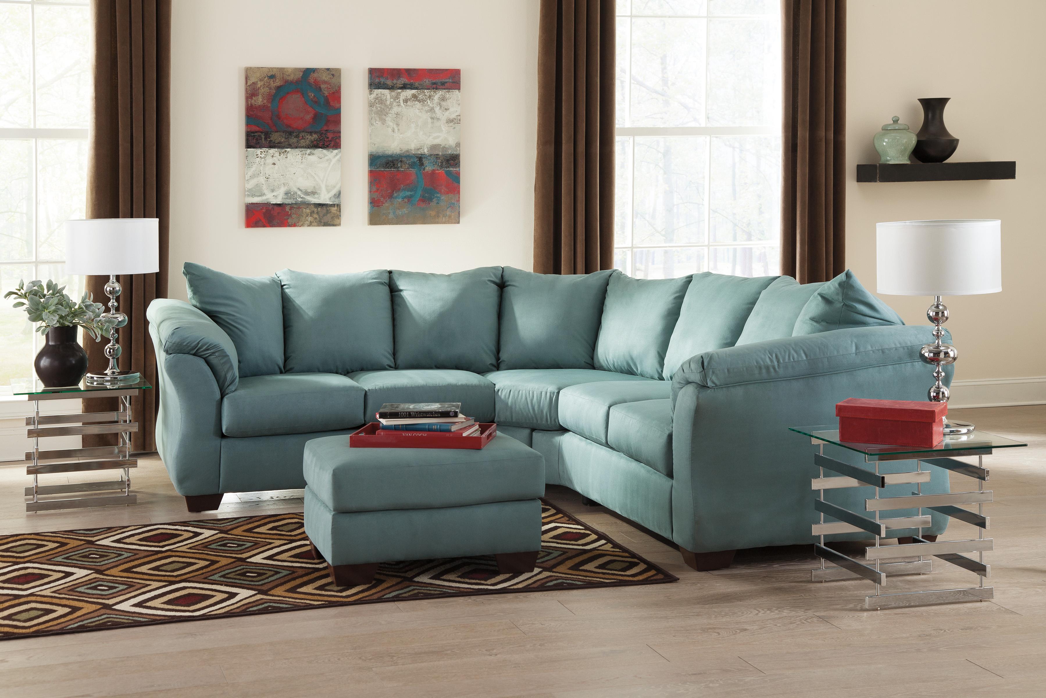 Signature Design By Ashley Darcy Sky Contemporary Sectional Sofa With Sweeping Pillow Arms Becker Furniture World Sectional Sofas