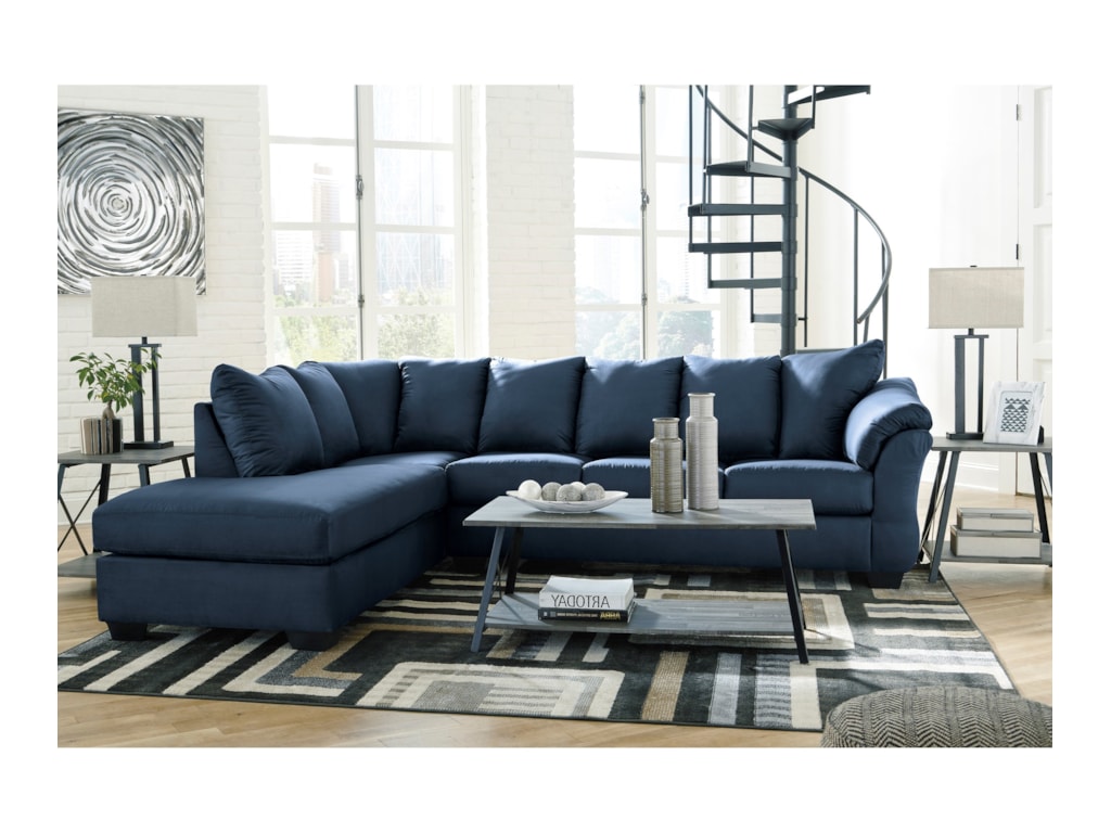 Signature Design By Ashley Darcy Blue Contemporary 2 Piece Sectional Sofa With Left Chaise Royal Furniture Sectional Sofas