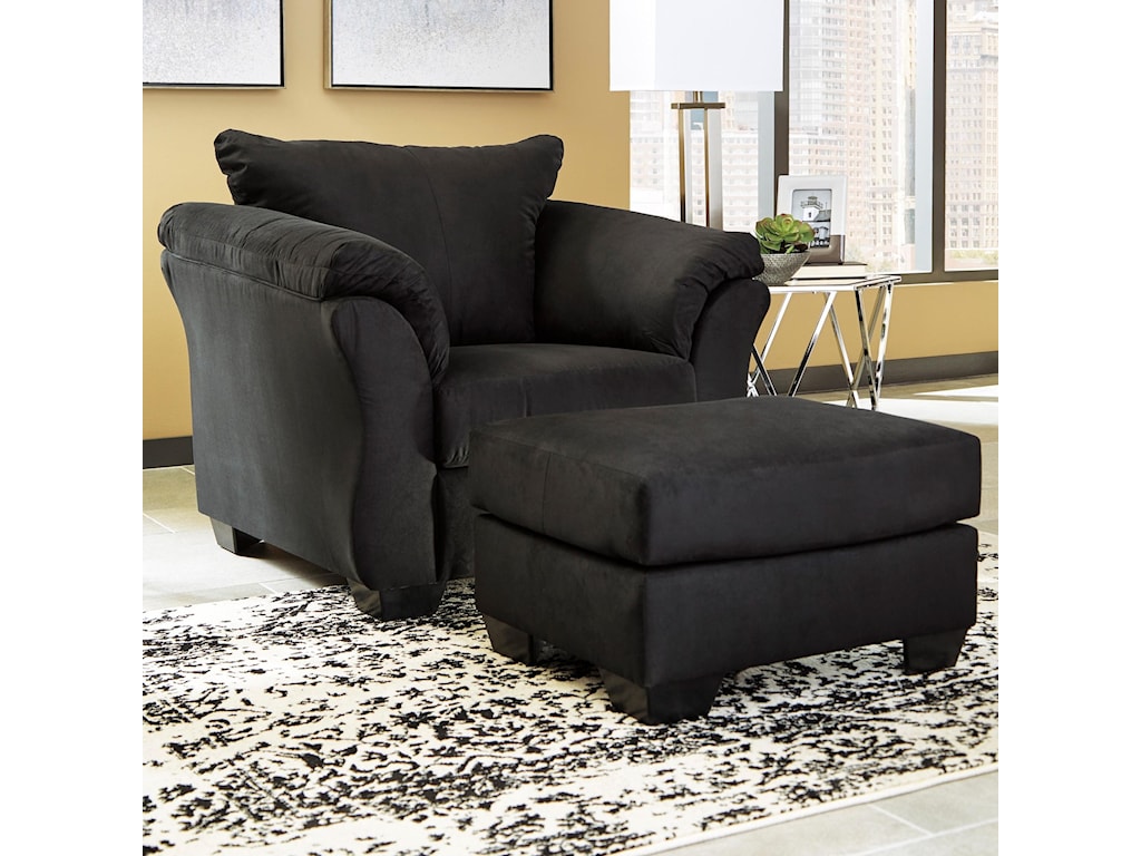 darcy black upholstered chair and ottoman