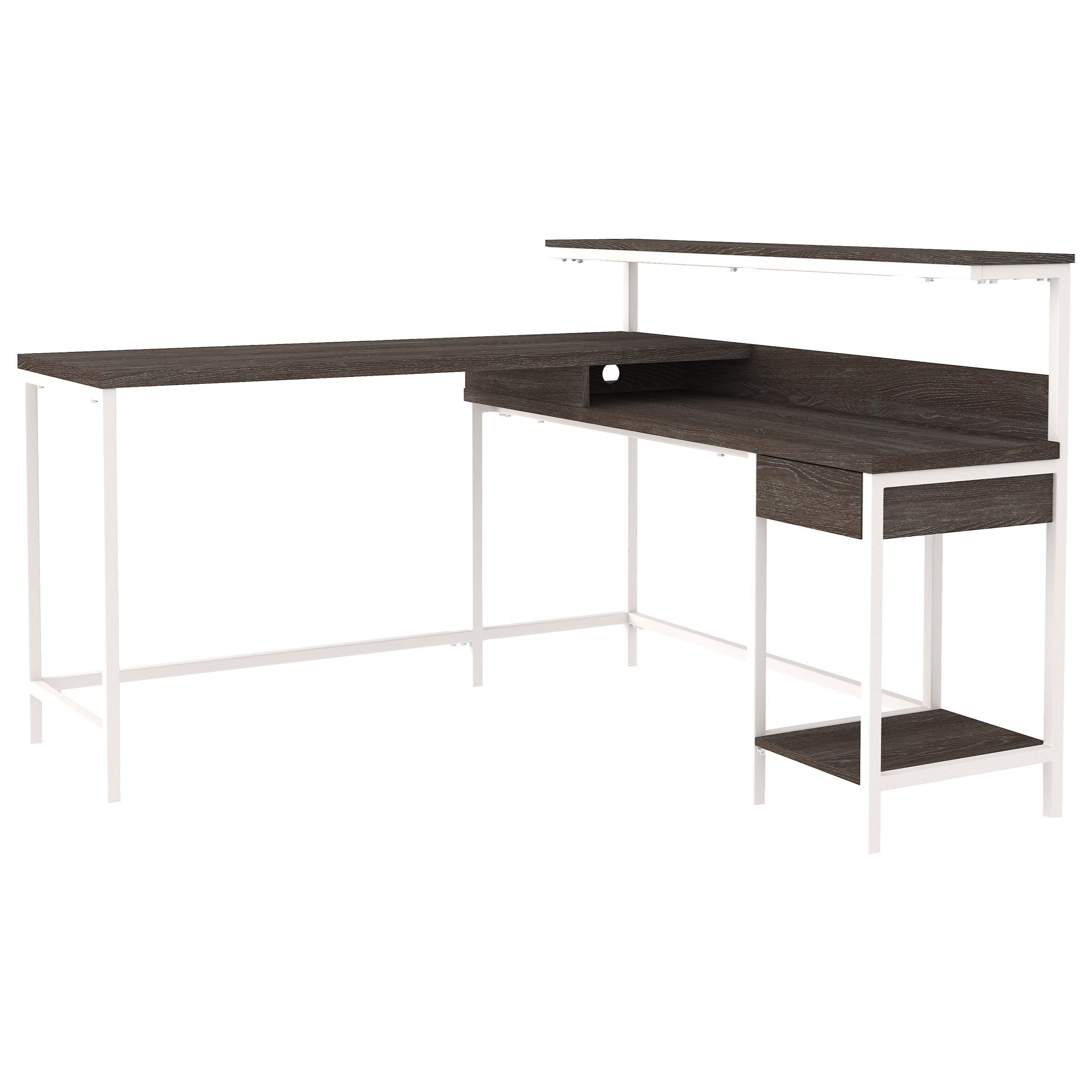 Signature Design By Ashley Dorrinson H287 24 L Desk With Storage And White Metal Frame Household Furniture L Shape Desks