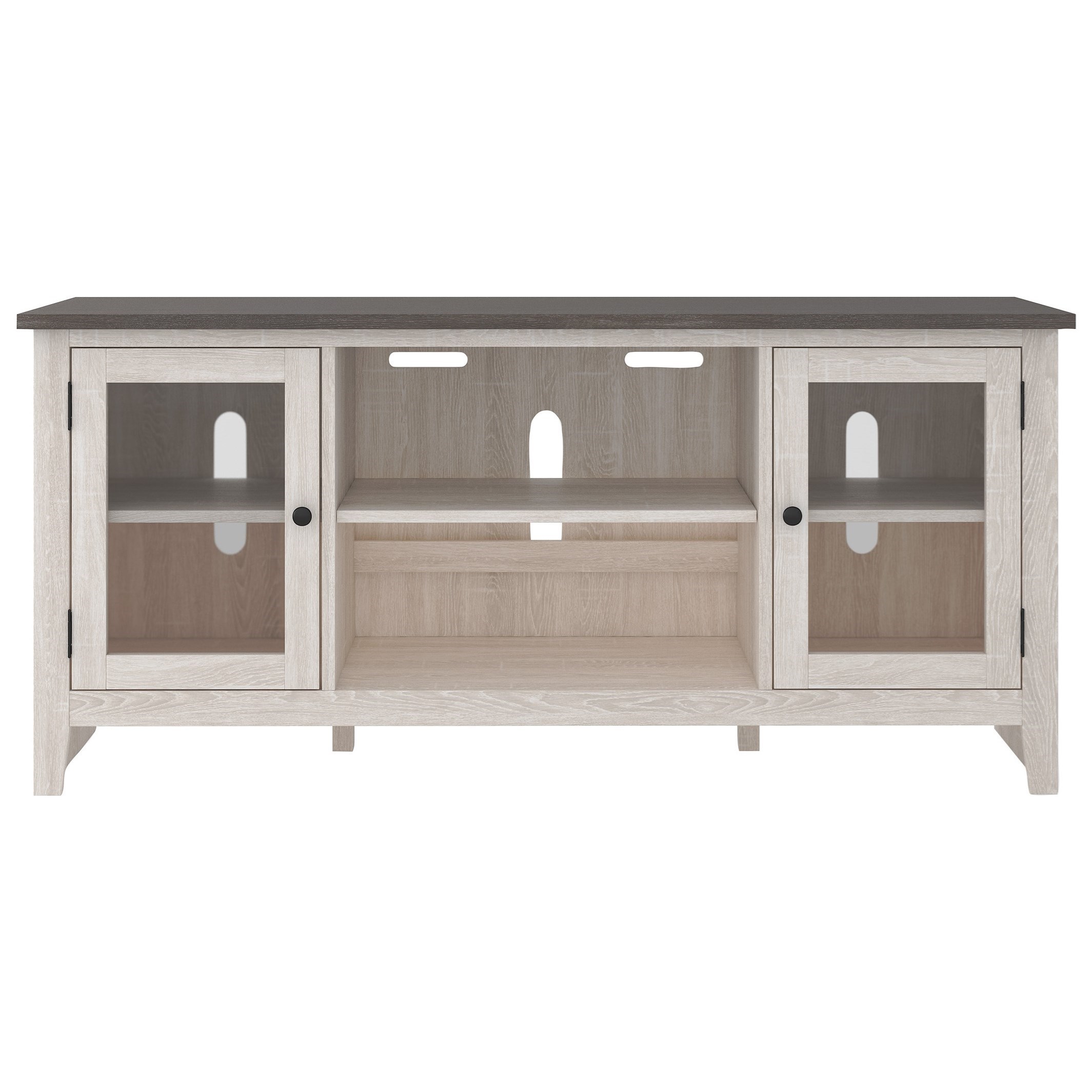 Signature Design By Ashley Dorrinson 063528762 Two Tone Large Tv Stand With Glass Doors Sam Levitz Furniture Tv Stands