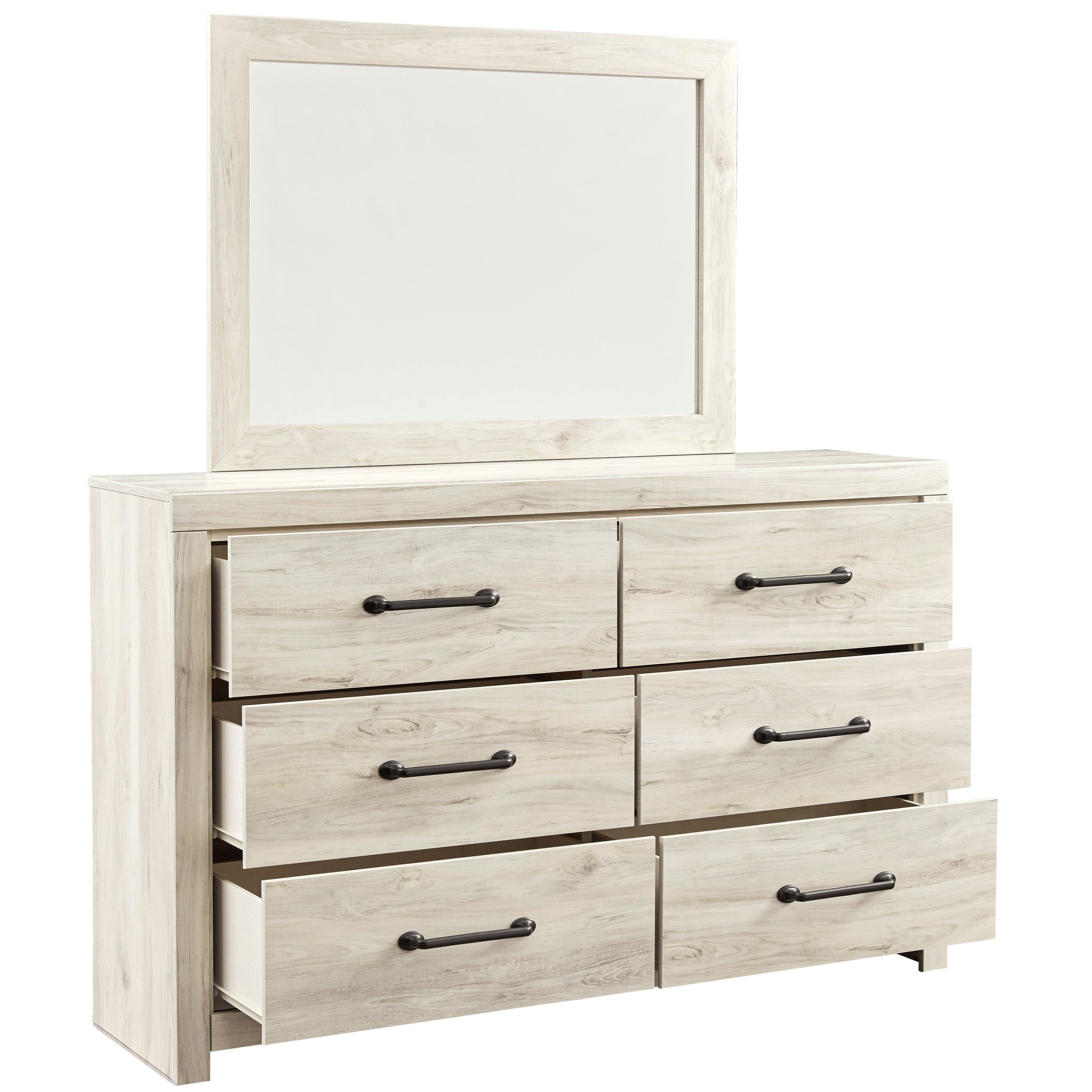 Signature Design Cambeck Rustic 6 Drawer Dresser And Mirror Set With Metal Hardware Fisher Home Furnishings Dresser Mirror Sets
