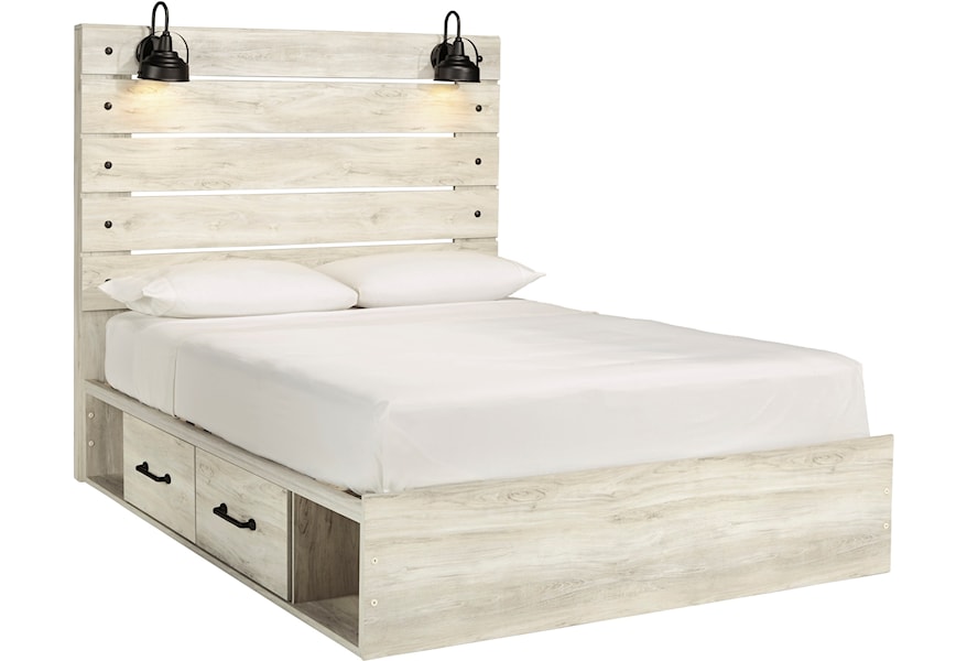 Beds Signature Design by Ashley Cambeck B192-57+54+160+B100-13 Rustic Queen  Storage Bed with 2 Drawers & Industrial Lights | Pilgrim Furniture City |  Platform Beds/Low Profile Beds