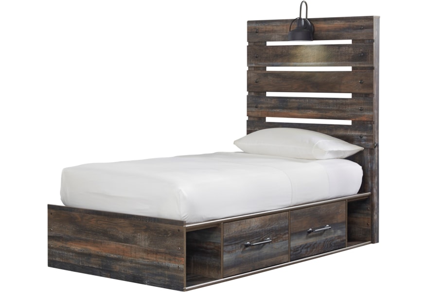 Signature Design By Ashley Drystan Rustic Twin Storage Bed With 4 Drawers Industrial Light Houston S Yuma Furniture Platform Beds Low Profile Beds Twin Bed With 4 Drawers