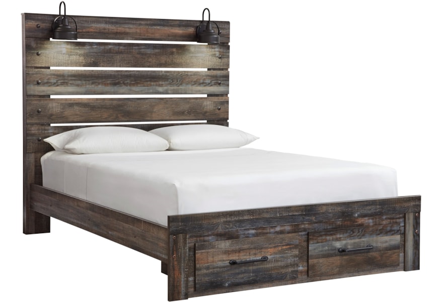 Signature Design By Ashley Drystan Rustic Queen Panel Bed W Lights Footboard Drawers Lindy S Furniture Company Platform Beds Low Profile Beds
