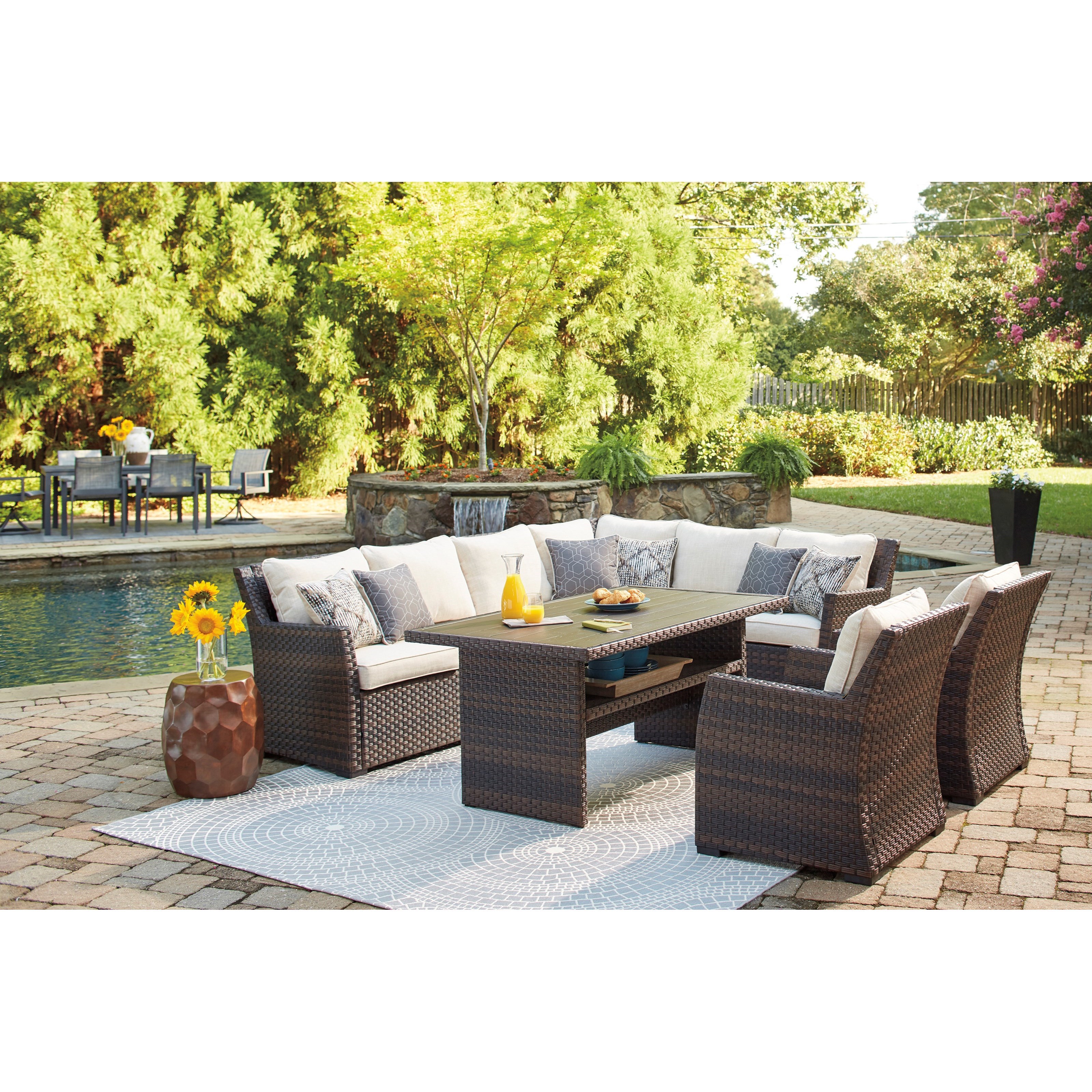 Signature Design By Ashley Easy Isle Outdoor Sectional With Table 2 Lounge Chairs Wayside Furniture Outdoor Conversation Sets Outdoor Chat Sets