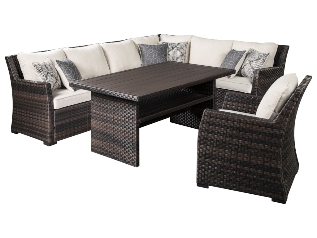 Signature Design By Ashley Easy Isle Outdoor Sectional With Table Ashley Easy Isle Outdoor Sectional