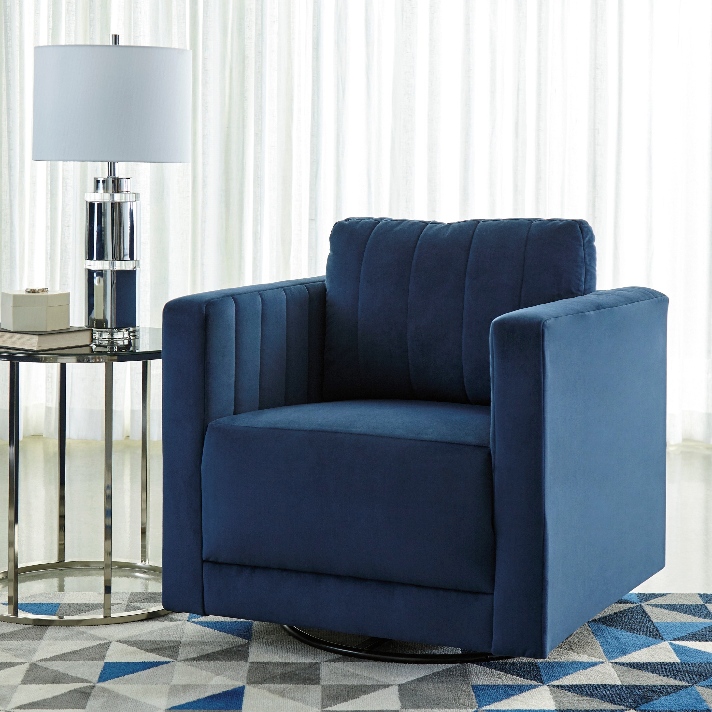 Signature Design By Ashley Enderlin 1780142 Contemporary Swivel Accent Chair In Blue Velvet Fabric Sam Levitz Furniture Upholstered Chairs