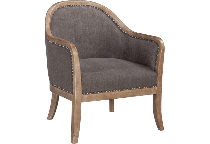 Wood Frame Accent Chair : It�s Upholstered In A Grayish Fabric That Beautifully Contrasts.