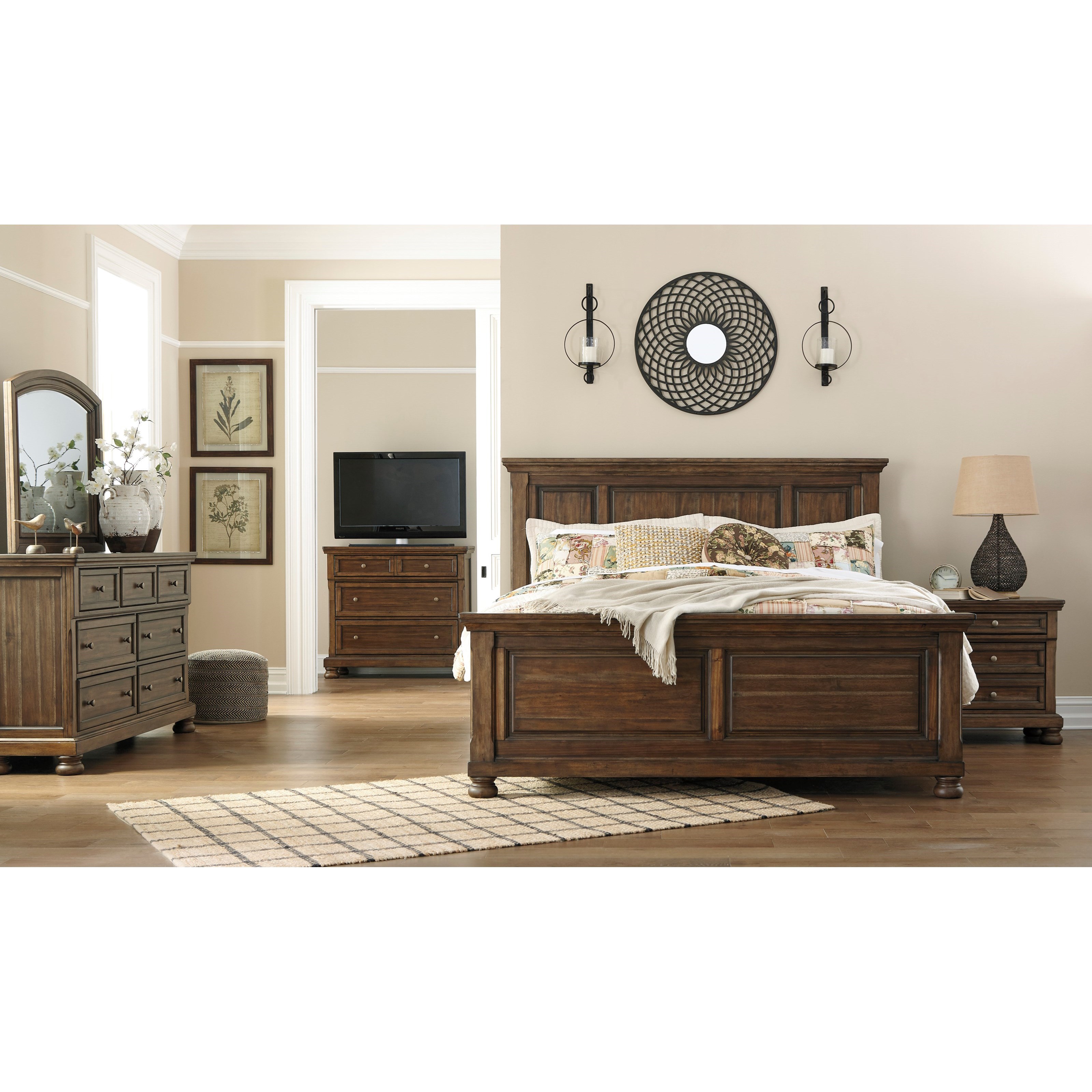 Signature Design By Ashley Flynnter B719 58 56 97 King Panel Bed In Burnished Brown Finish Pilgrim Furniture City Panel Beds