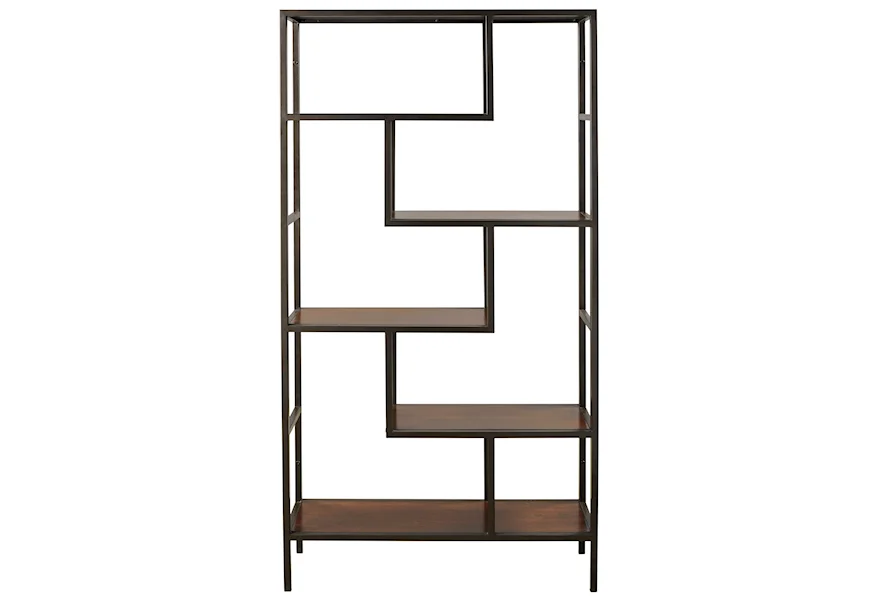 Signature Design by Frankwell Contemporary Metal/Wood Bookcase | Rune's Furniture Open