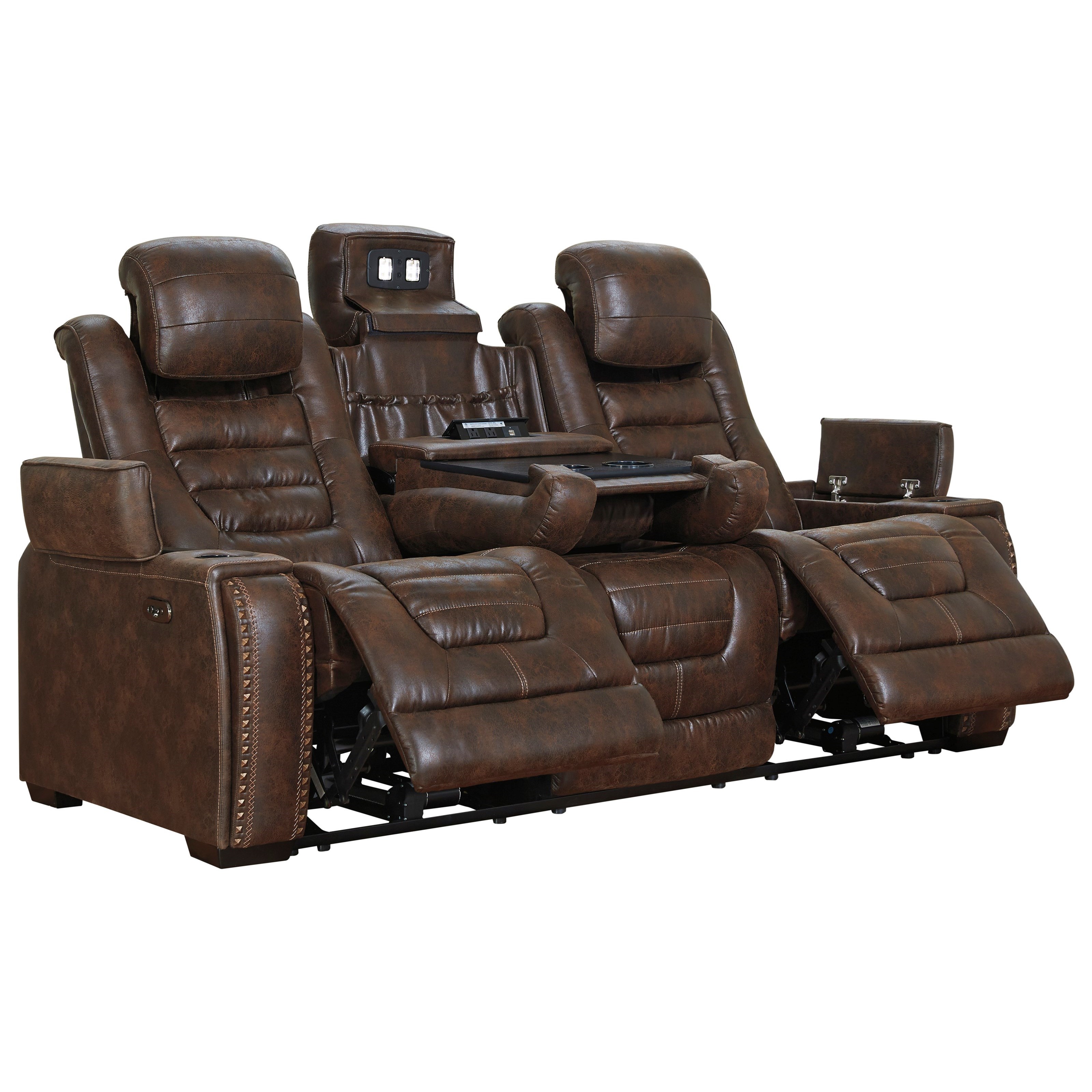 Vendor 3 Game Zone 3850115 Faux Leather Power Reclining Sofa W