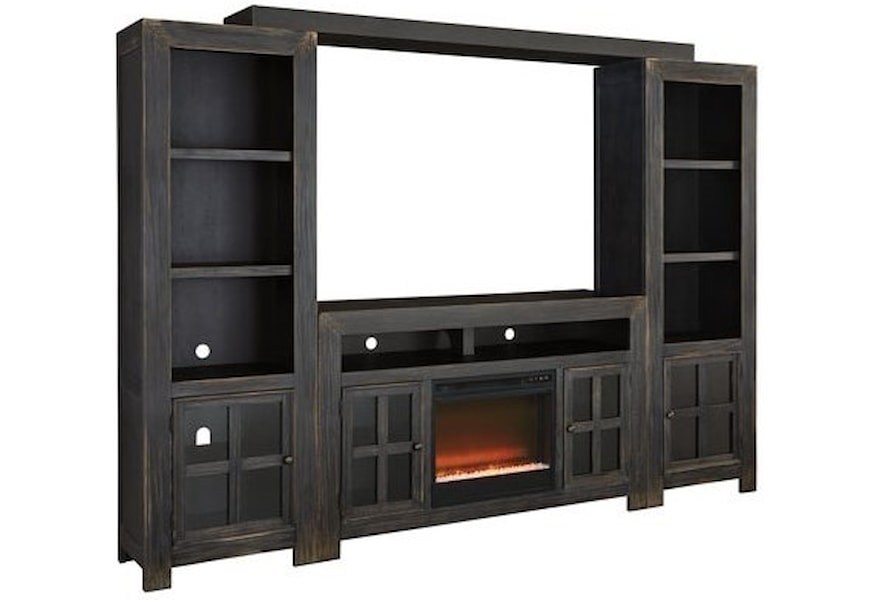 Signature Design By Ashley Gavelston W732 23 38 25 24 W100 02 Entertainment Wall Unit W Large Tv Stand Fireplace Bridge And Piers Catalog Outlet Wall Unit