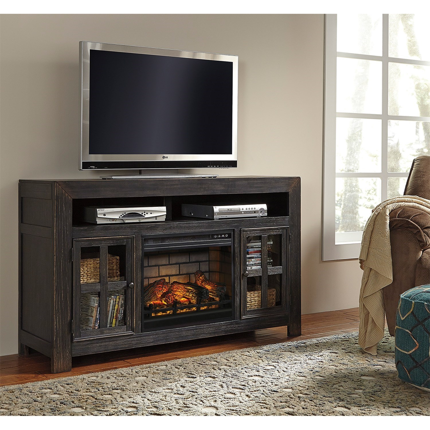 Ashley Signature Design Gavelston Distressed Black Large Tv Stand