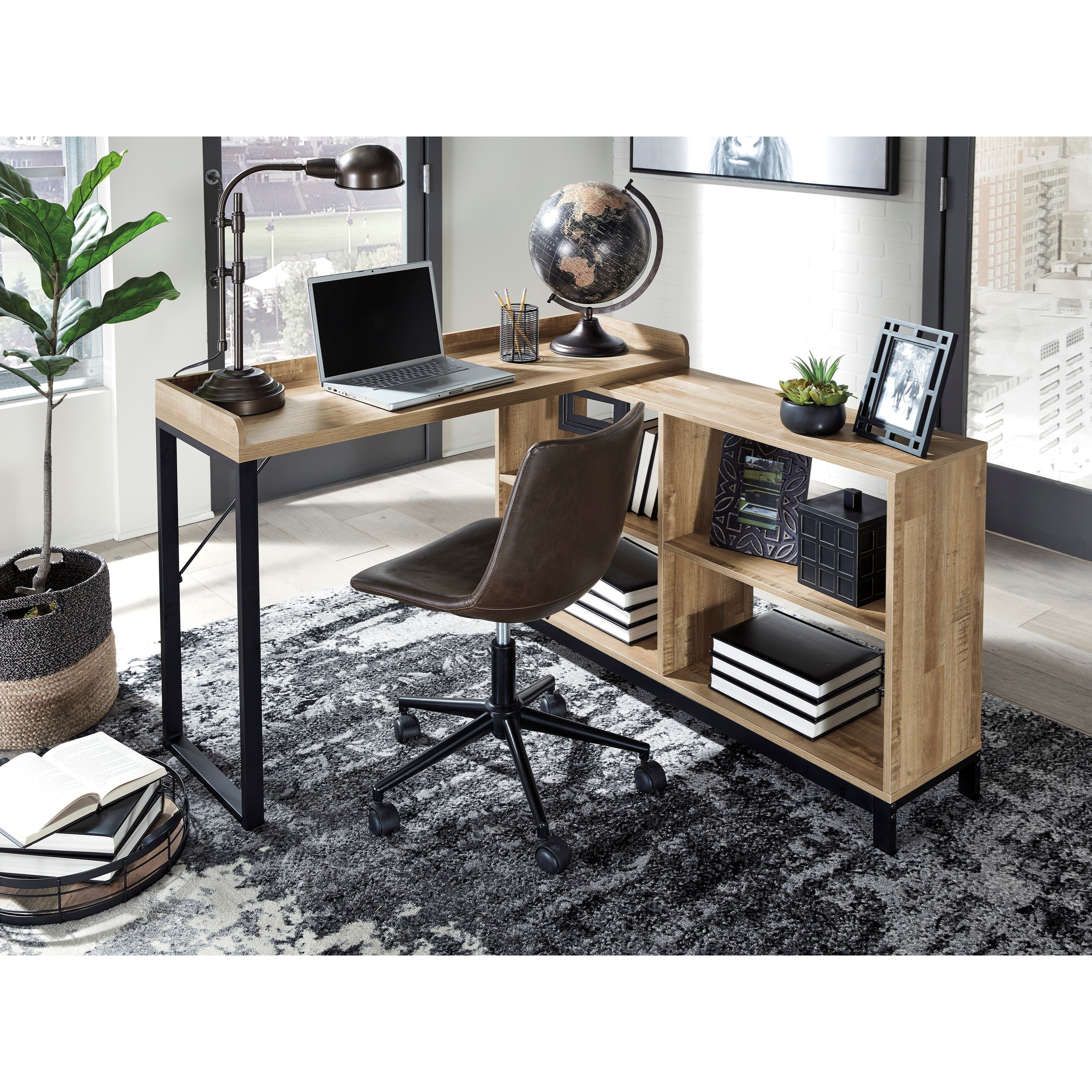 Signature Design By Ashley Gerdanet L Shaped Home Office Desk With Open Shelving Conlin S Furniture L Shape Desks