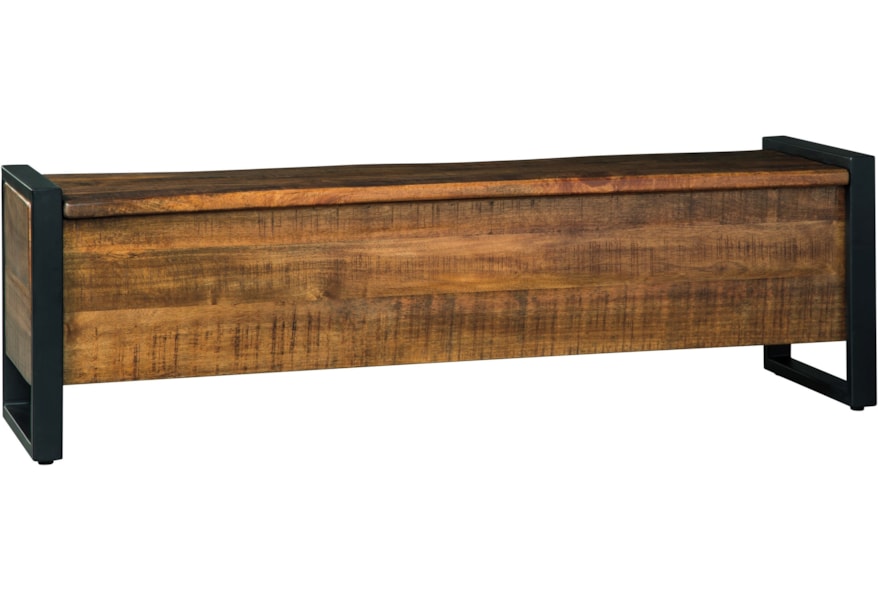 Signature Design Glosco Rustic Wood Metal Storage Bench With Lift